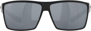 COSTA DEL MAR MENS RINCON FISHING AND WATERSPORTS RECTANGULAR SUNGLASSES, SHINY BLACK/GREY SILVER MIRRORED POLARIZED-580P, 63