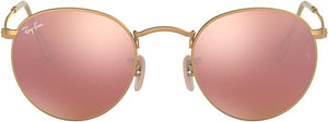 RAY-BAN ROUND METAL SUNGLASSES, MATTE GOLD/LIGHT BROWN MIRRORED PINK, RB3447 50