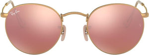 RAY-BAN ROUND METAL SUNGLASSES, MATTE GOLD/LIGHT BROWN MIRRORED PINK, RB3447 53
