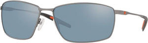 COSTA DEL MAR MENS TURRET RECTANGULAR SUNGLASSES, MATTE SILVER/GREY SILVER MIRRORED POLARIZED-580P, 63