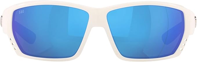 COSTA DEL MAR MENS TUNA ALLEY RECTANGULAR SUNGLASSES, WHITE/GREY BLUE MIRRORED POLARIZED-580G, 62