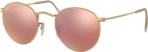 RAY-BAN ROUND METAL SUNGLASSES, MATTE GOLD/LIGHT BROWN MIRRORED PINK, RB3447 53