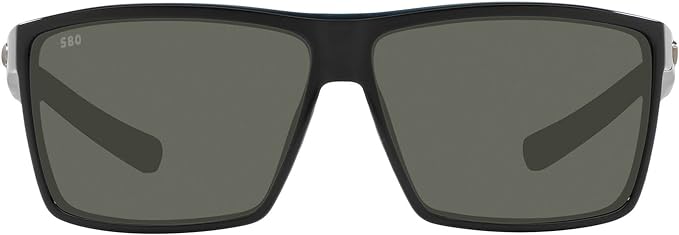 COSTA DEL MAR MENS RINCON FISHING AND WATERSPORTS RECTANGULAR SUNGLASSES, SHINY BLACK/GREY POLARIZED-580G, 63