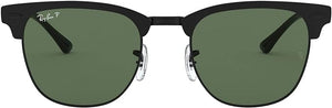 RAY-BAN CLUBMASTER METAL SQUARE SUNGLASSES, MATTE BLACK ON BLACK/POLARIZED G-15 GREEN, RB3716 51