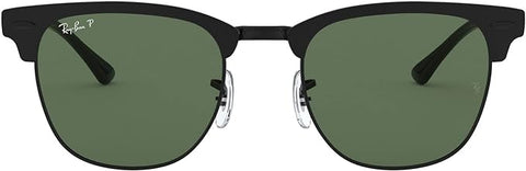 RAY-BAN CLUBMASTER METAL SQUARE SUNGLASSES, MATTE BLACK ON BLACK/POLARIZED G-15 GREEN, RB3716 51