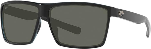 COSTA DEL MAR MENS RINCON FISHING AND WATERSPORTS RECTANGULAR SUNGLASSES, SHINY BLACK/GREY POLARIZED-580G, 63