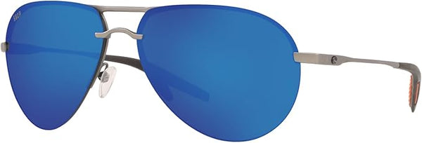 COSTA DEL MAR MENS HELO AVIATOR SUNGLASSES, MATTE SILVER/BLUE MIRRORED POLARIZED-580P, 61