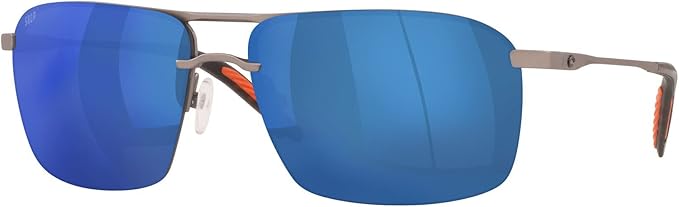 COSTA DEL MAR MENS SKIMMER RECTANGULAR SUNGLASSES, MATTE SILVER/BLUE MIRRORED POLARIZED-580P, 62