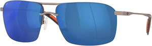 COSTA DEL MAR MENS SKIMMER RECTANGULAR SUNGLASSES, MATTE SILVER/BLUE MIRRORED POLARIZED-580P, 62