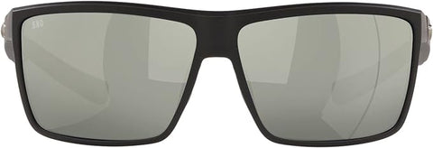 COSTA DEL MAR MENS RINCONCITO RECTANGULAR SUNGLASSES, MATTE BLACK/GREY SILVER MIRRORED POLARIZED-580G, 60