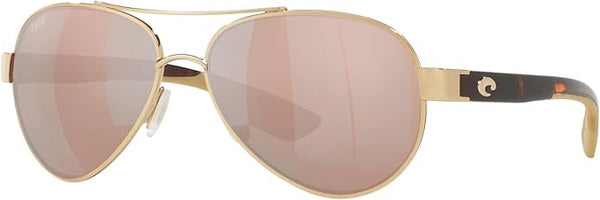 COSTA DEL MAR WOMENS LORETO AVIATOR SUNGLASSES, ROSE GOLD/COPPER SILVER MIRRORED POLARIZED-580P, 56