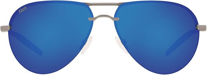 COSTA DEL MAR MENS HELO AVIATOR SUNGLASSES, MATTE SILVER/BLUE MIRRORED POLARIZED-580P, 61