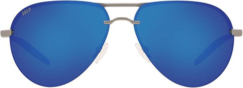 COSTA DEL MAR MENS HELO AVIATOR SUNGLASSES, MATTE SILVER/BLUE MIRRORED POLARIZED-580P, 61