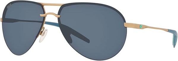 COSTA DEL MAR MENS HELO AVIATOR SUNGLASSES, MATTE CHAMPAGNE/GREY POLARIZED-580P, 61