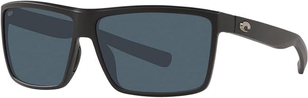 COSTA DEL MAR MENS RINCONCITO RECTANGULAR SUNGLASSES, MATTE BLACK/GREY POLARIZED-580P, 60