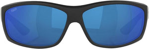 COSTA DEL MAR MENS SALTBREAK RECTANGULAR SUNGLASSES, MATTE BLACK/GREY BLUE MIRRORED POLARIZED-580P, 65