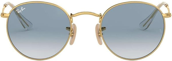 RAY-BAN ROUND FLAT LENS SUNGLASSES, GOLD/CLEAR GRADIENT BLUE, RB3447N 50