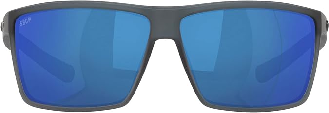 COSTA DEL MAR MENS RINCON FISHING AND WATERSPORTS RECTANGULAR SUNGLASSES, MATTE SMOKE CRYSTAL/GREY BLUE MIRRORED POLARIZED-580P, 63