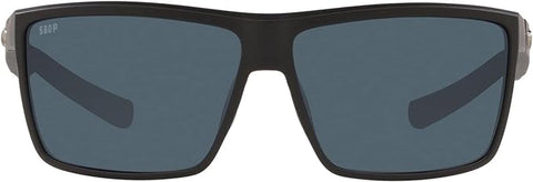 COSTA DEL MAR MENS RINCONCITO RECTANGULAR SUNGLASSES, MATTE BLACK/GREY POLARIZED-580P, 60