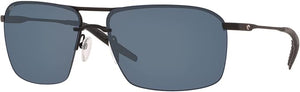 COSTA DEL MAR MENS SKIMMER RECTANGULAR SUNGLASSES, MATTE BLACK/GREY POLARIZED-580P, 62