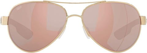 COSTA DEL MAR WOMENS LORETO AVIATOR SUNGLASSES, ROSE GOLD/COPPER SILVER MIRRORED POLARIZED-580P, 56