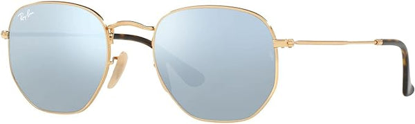 RAY-BAN HEXAGONAL FLAT LENS SUNGLASSES, GOLD/GREY FLASH, RB3548N 51