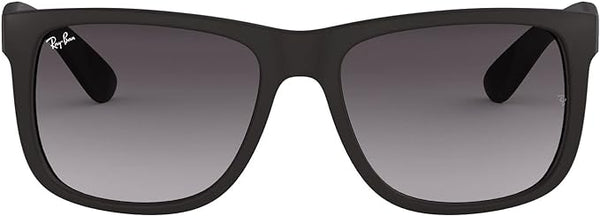 RAY-BAN JUSTIN RECTANGULAR SUNGLASSES, RUBBER BLACK/LIGHT GREY GRADIENT DARK GREY, RB4165 51