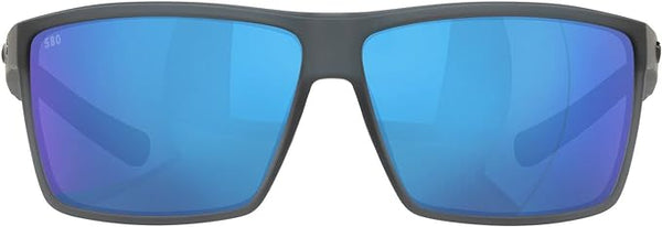 COSTA DEL MAR MENS RINCON FISHING AND WATERSPORTS RECTANGULAR SUNGLASSES, MATTE SMOKE CRYSTAL/GREY BLUE MIRRORED POLARIZED-580G, 63