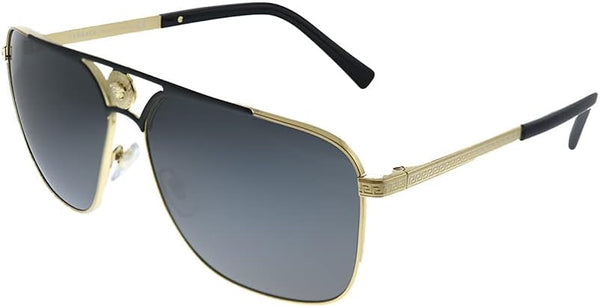 VERSACE VE 2238 143687 GOLD/MATTE BLACK METAL RECTANGLE SUNGLASSES GREY LENS, 61