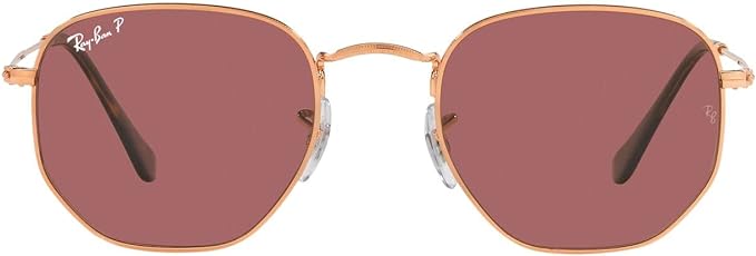 RAY-BAN HEXAGONAL FLAT LENS SUNGLASSES, ROSE GOLD/POLARIZED PURPLE, RB3548N 51