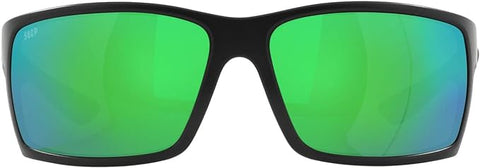 COSTA DEL MAR MENS REEFTON RECTANGULAR SUNGLASSES, BLACKOUT/GREEN MIRRORED POLARIZED-580P, 64