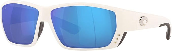 COSTA DEL MAR MENS TUNA ALLEY RECTANGULAR SUNGLASSES, WHITE/GREY BLUE MIRRORED POLARIZED-580G, 62