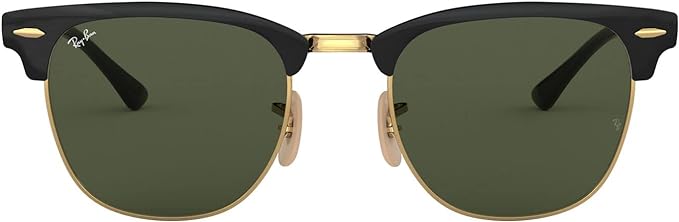 RAY-BAN CLUBMASTER METAL SQUARE SUNGLASSES, BLACK ON GOLD/G-15 GREEN, RB3716 58-51