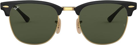 CLUBMASTER METAL SQUARE SUNGLASSES, BLACK ON GOLD/G-15 GREEN, RB3716 58-51