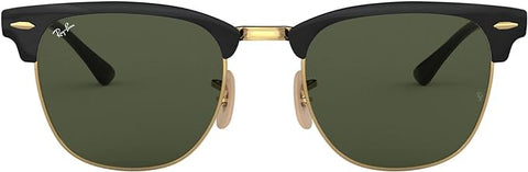 RAY-BAN CLUBMASTER METAL SQUARE SUNGLASSES, BLACK ON GOLD/G-15 GREEN, RB3716 51