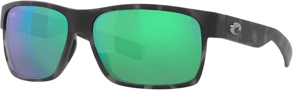 COSTA DEL MAR MENS HALF MOON RECTANGULAR SUNGLASSES, TIGER SHARK/GREEN MIRRORED POLARIZED-580G, 60