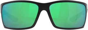 COSTA DEL MAR MENS REEFTON RECTANGULAR SUNGLASSES, BLACKOUT/GREEN MIRRORED POLARIZED-580G, 64