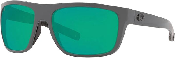 COSTA DEL MAR MENS BROADBILL SQUARE SUNGLASSES, MATTE GREY/GREEN MIRRORED POLARIZED-580G, 61