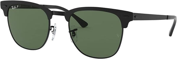 RAY-BAN CLUBMASTER METAL SQUARE SUNGLASSES, MATTE BLACK ON BLACK/POLARIZED G-15 GREEN, RB3716 51