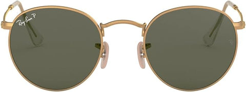 RAY-BAN ROUND METAL SUNGLASSES, MATTE GOLD/POLARIZED G-15 GREEN, RB3447 50