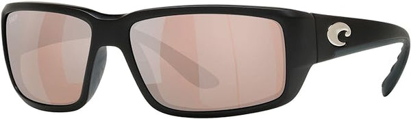 COSTA DEL MAR MENS FANTAIL LOW BRIDGE FIT RECTANGULAR SUNGLASSES, MATTE BLACK/COPPER SILVER MIRRORED POLARIZED-580P, 60