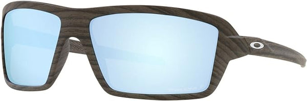 OAKLEY MEN'S CABLES RECTANGULAR SUNGLASSES, WOODGRAIN/PRIZM DEEP WATER POLARIZED, OO9129 63