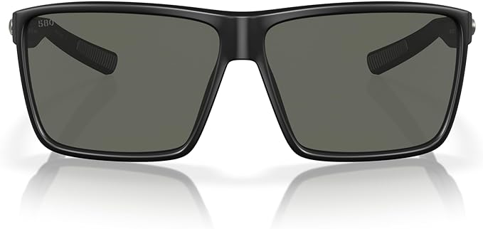 COSTA DEL MAR MEN'S RINCON FISHING AND WATERSPORTS RECTANGULAR SUNGLASSES, MATTE BLACK/GREY POLARIZED-580G, 63