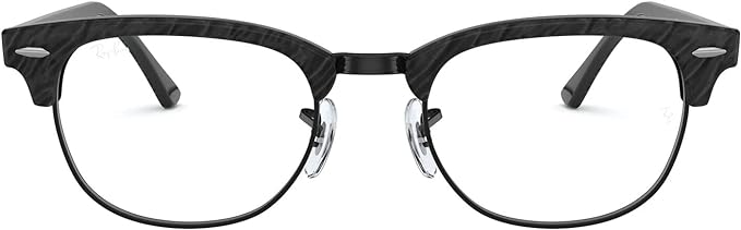 RAY-BAN CLUBMASTER SQUARE PRESCRIPTION EYEGLASS FRAMES, WRINKLED BLACK ON BLACK/DEMO LENS, RX5154 49