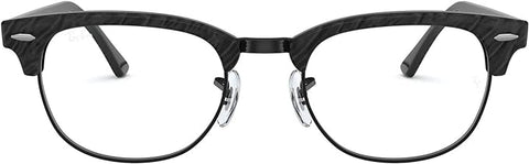 RAY-BAN CLUBMASTER SQUARE PRESCRIPTION EYEGLASS FRAMES, WRINKLED BLACK ON BLACK/DEMO LENS, RX5154 51