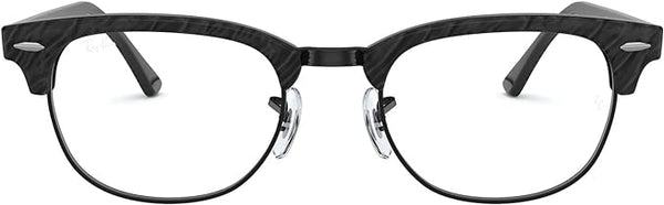 RAY-BAN CLUBMASTER SQUARE PRESCRIPTION EYEGLASS FRAMES, WRINKLED BLACK ON BLACK/DEMO LENS, RX5154 49