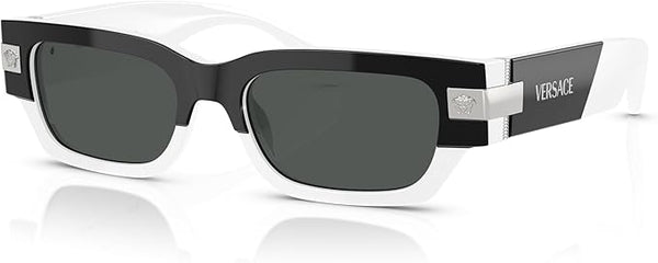 VERSACE MEN'S SUNGLASSES TOP BLACK/WHITE FRAME, DARK GREY LENSES, 53