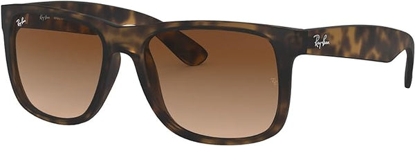 RAY-BAN JUSTIN RECTANGULAR SUNGLASSES, RUBBER LIGHT HAVANA/BROWN GRADIENT DARK BROWN, RB4165 51