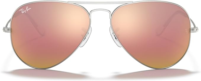 RAY-BAN CLASSIC AVIATOR SUNGLASSES, MATTE SILVER/LIGHT BROWN MIRRORED PINK, RB3025 55