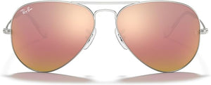 RAY-BAN CLASSIC AVIATOR SUNGLASSES, MATTE SILVER/LIGHT BROWN MIRRORED PINK, RB3025 58